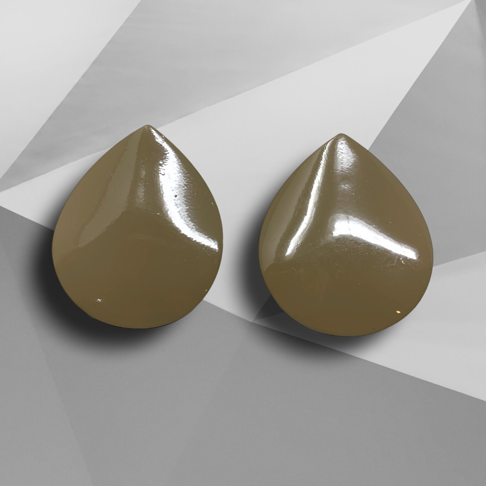 Vintage 1980's Tan Enamel Teardrop Earrings Pierced New Wave Retro Modernist